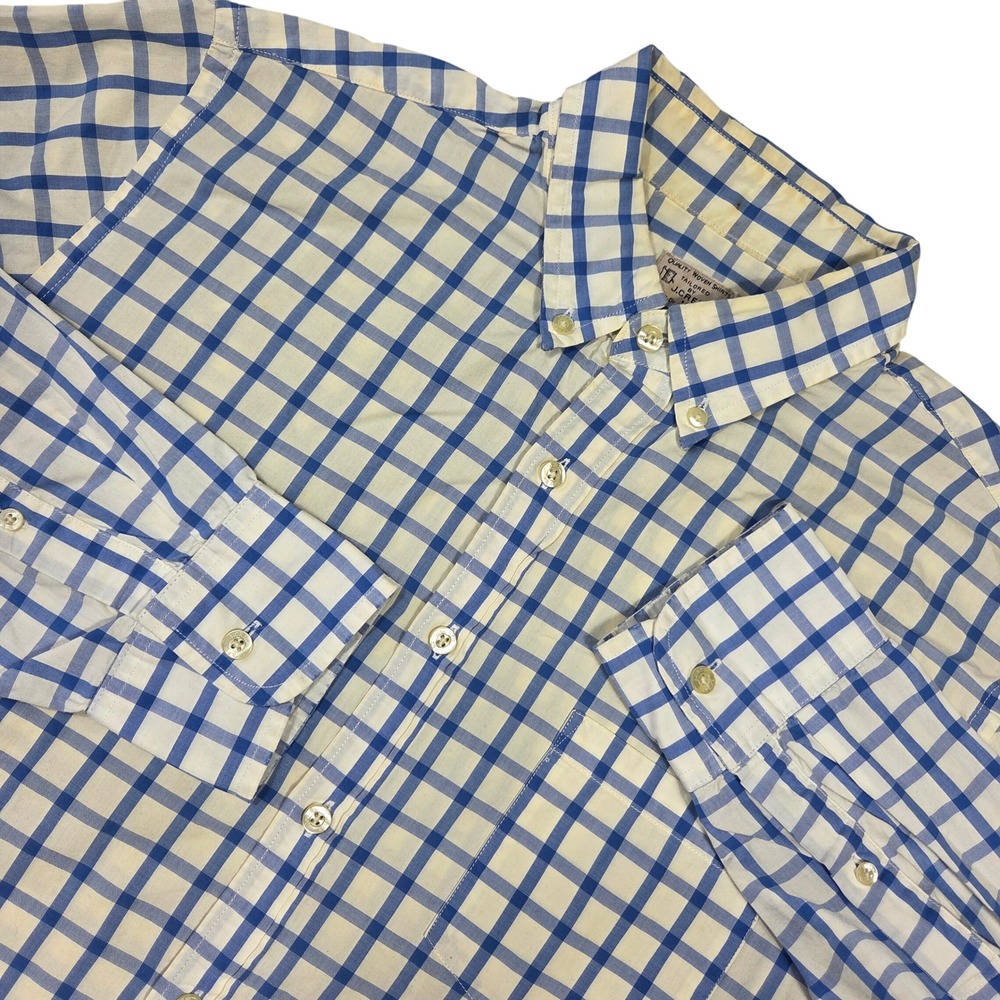 Vtg J.Crew Mens Blue Checkered Long Sleeve Button Down Shirt M Career Retro 90s